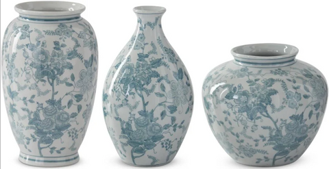 K&K- Teal & White Porcelain Chinoiserie Vases Sold Separately