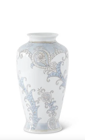 K&K-12 Inch Light Blue & Gray Floral Ceramic Vase