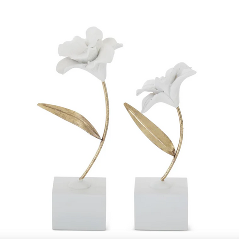 K&K- White Resin Gold Metal Stem Flowers on Base Sold Separately 