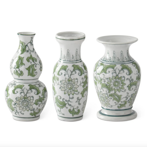 K&K-Green & White Ceramic Chinoiserie Bud Vases Sold Separately