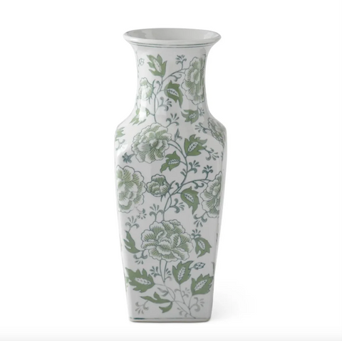 K&K-14 Inch Green & White Floral Ceramic Vase