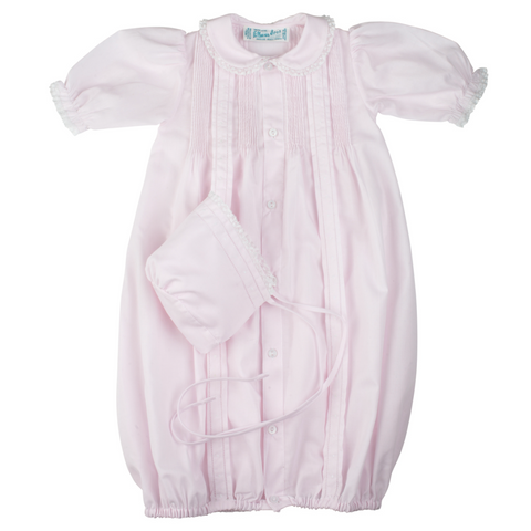 Feltman- Girls Pintuck & Lace Take Me Home Gown with Bonnet