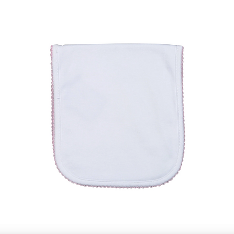 Baby Loren- White Burping Pad Pink Picot Trim.