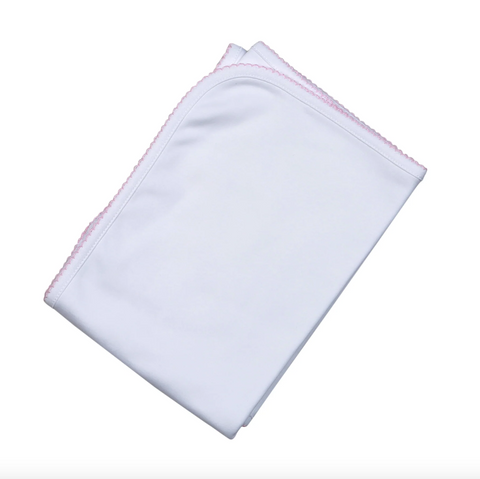 Baby Loren- White Receiving Blanket Pink Picot
