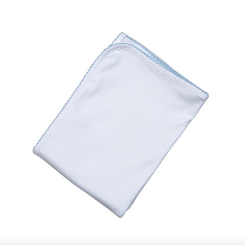 Baby Loren-White Receiving Blanket Blue Picot Trim