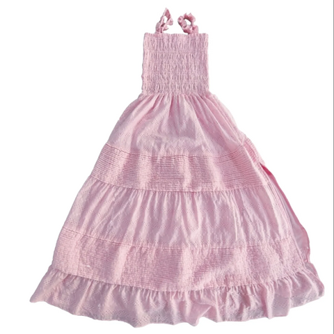 Little Olin- Pink Long Ruffle Dress