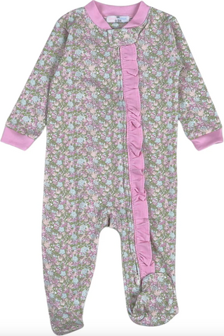 Eve Floral Zipper Footie , 100% Pima Cotton, Made in Peru
