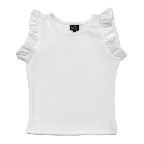 Little Olin- White Ruffle Sleeve Top