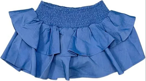 Little Olin-Blue Chambray Skort