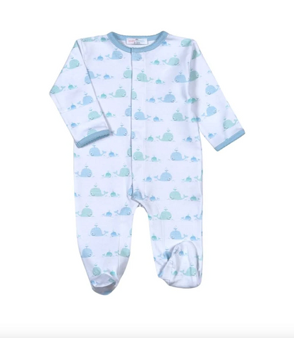 Baby Loren- Whales Aqua and Blue Snaps Footie