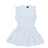 Little Olin- White Ruffle Shoulder Sleeveless Dress