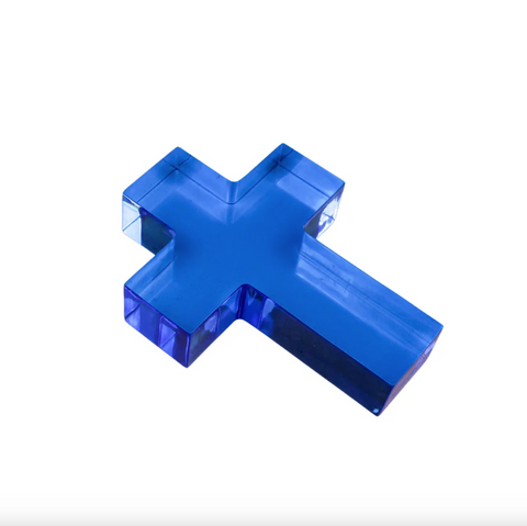Anne Nelson-Small Blue Cross Acrylic Weight