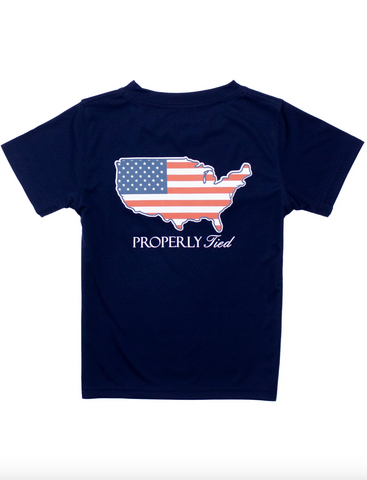 Properly Tied- Boys Performance Tee SS Old Glory River Blue