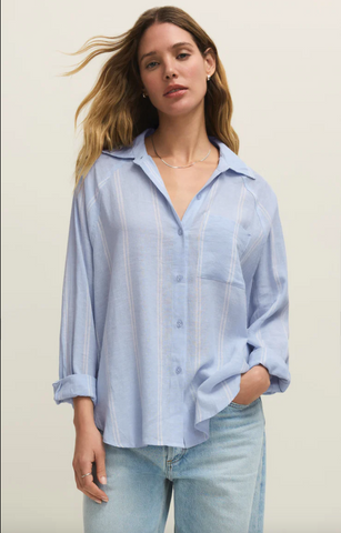 Z Supply- The Perfect Linen Striped Top- Light Blue