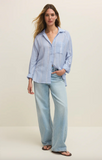 Z Supply- The Perfect Linen Striped Top- Light Blue