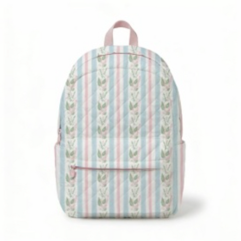 Hamner Hill- Blue Floral Stripe Quilted Backpack