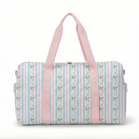 Hamner Hill- Blue Floral Stripe Quilted Duffle Bag