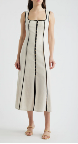 Contrast Piping Square Neck Button-Up Midi Dress ZOE AND CLAIRE
