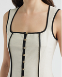 Contrast Piping Square Neck Button-Up Midi Dress ZOE AND CLAIRE