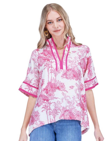 Jade- Vintage Palm-Stand Collar Trim Top