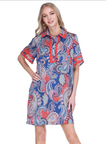 Joy Joy-Americana Paisley-Ric Rac Trim Dress