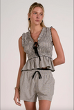 Elan- White Gingham-Sleeveless Peplum Top
