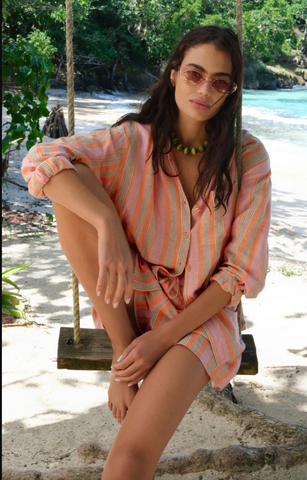 Z Supply - The Perfect Striped Button Up Tiger Lily