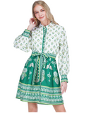 JOY JOY  Contrast Button Dress - Fern Garden Border