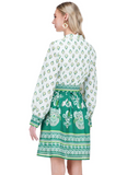 JOY JOY  Contrast Button Dress - Fern Garden Border