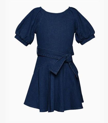 HANNA BANANA DENIM PUFF SLEEVE FIT & FLARE DENIM DRESS