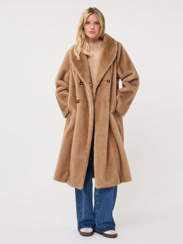 SAND-Coat two tone faux fur bonded suedine- Esqualo