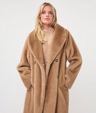 SAND-Coat two tone faux fur bonded suedine- Esqualo
