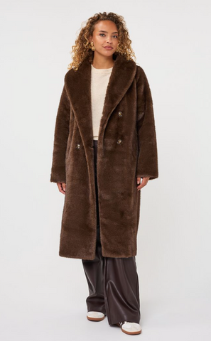 brown-Coat long two tone faux fur bonded suedine- Esqualo
