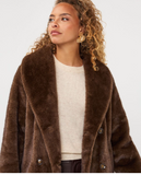 brown-Coat long two tone faux fur bonded suedine- Esqualo