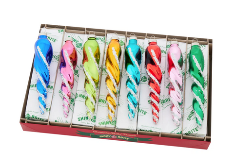 CHRISTMAS CONFETTI 8 COUNT 6" GLASS ICICLES- Shiny Brite Christopher Radko