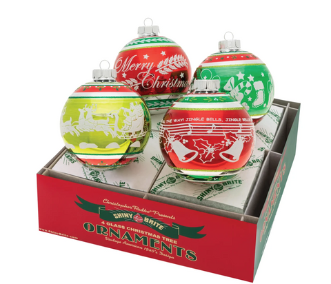 Holiday Splendor 4 Count 4" Signature Flocked Rounds- Shiny Brite Christopher Radko