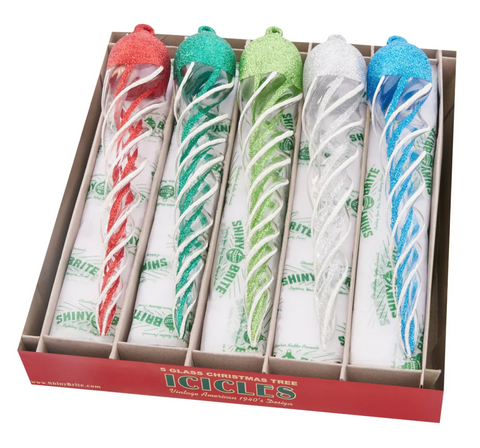 Holiday Splendor 5 Count 8.5" Glass Icicles- Shiny Brite Christopher Radko