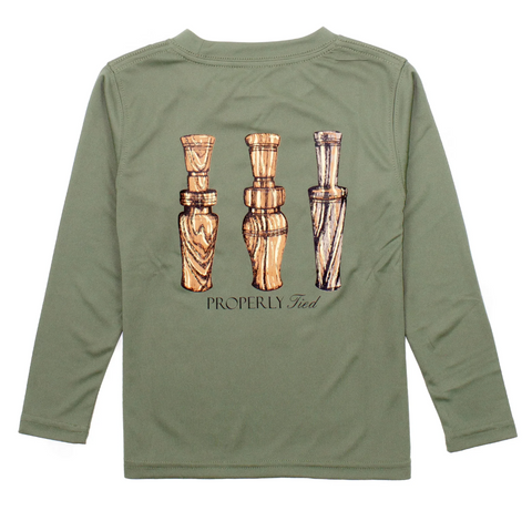 Boys Performance Tee LS Duck Calls Olive