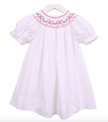 Sweet Dreams Smocked Bows and Garland White Bishop Dress