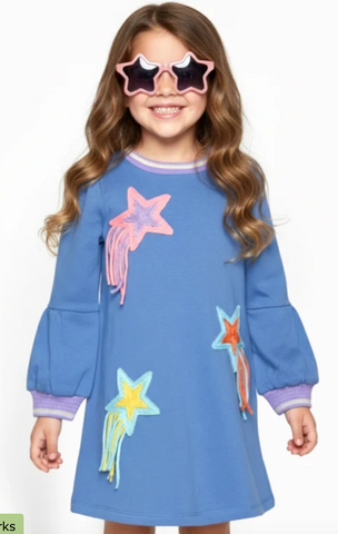Long Sleeve A-Line Dress with Star Trim Detail- BABY SARAH