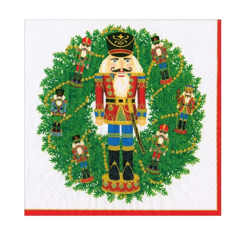 Nutcracker Wreath Cocktail Napkin -Caspari