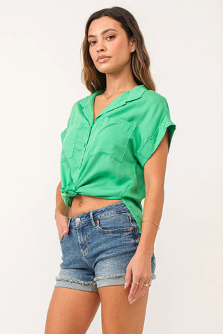 DEAR JOHN DENIM CALI TIE FRONT SHIRT GREEN FLARE