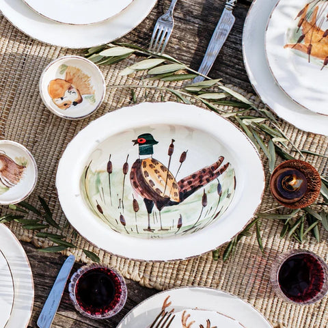 Wildlife Pheasant Small Rimmed Oval Bowl-Vietri