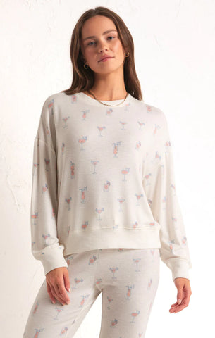 HAPPY HOUR COCKTAILS LONG SLEEVE TOP- Z SUPPLY