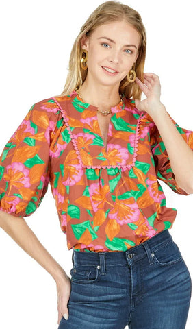 Joy Joy  Front Yoke Top - Rustic Floral