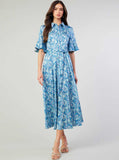 Bohemian Floral Printed Shirts Dress: Blue