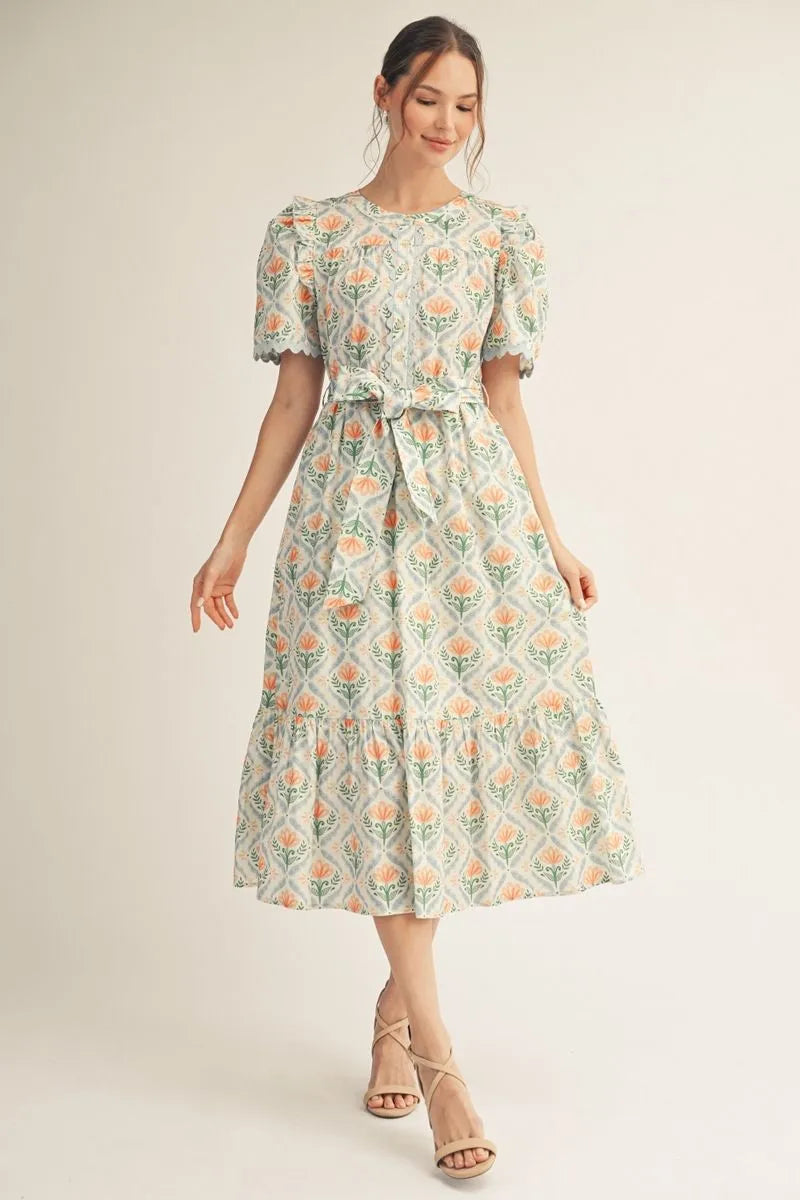 apricot floral midi dress Rihoas Ditsy Floral Bow Strap Slip Midi Dress