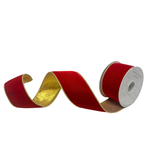 Red Luxury Velvet back w/ Gold lame back Ribbon 2.5” x 10yd