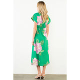 THML-Floral V-Neck Belt Midi Dress