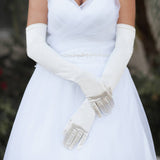 Women's High Satin Gloves: White